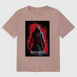 Футболка оверсайз мужская Assassins creed на фоне красной стены, цвет: пыльно-розовый