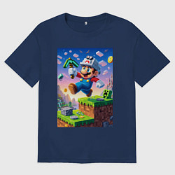 Футболка оверсайз мужская Марио и Майнкрафт - коллаба, цвет: тёмно-синий