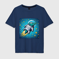 Мужская футболка оверсайз Крокодил летит в космосе