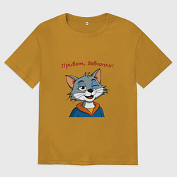 Мужская футболка оверсайз Кот подмигивает девчонкам