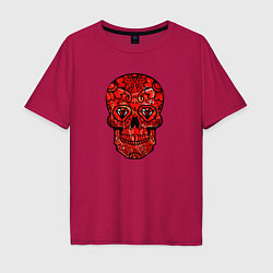 Футболка оверсайз мужская Red decorative skull, цвет: маджента