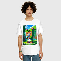 Футболка оверсайз мужская Capybara and Minecraft collaboration - ai art, цвет: белый — фото 2