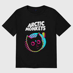 Футболка оверсайз мужская Arctic Monkeys rock star cat, цвет: черный