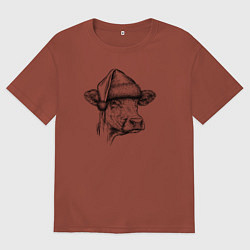 Мужская футболка оверсайз Новогодняя Буренка