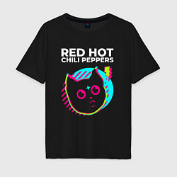 Футболка оверсайз мужская Red Hot Chili Peppers rock star cat, цвет: черный