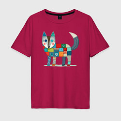 Футболка оверсайз мужская Funny fox - patchwork ai art, цвет: маджента