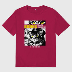 Футболка оверсайз мужская Кот в шляпе, цвет: маджента