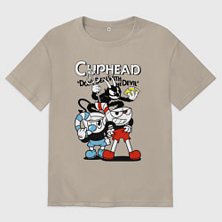 Футболка оверсайз мужская Чашки и дьявол, цвет: миндальный