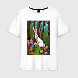 Футболка оверсайз мужская Пасхальный кроль в лесу, цвет: белый