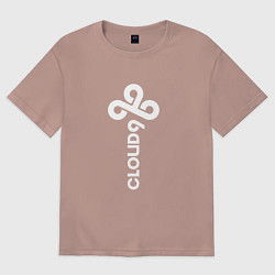 Футболка оверсайз мужская Cloud9 - vertical logo, цвет: пыльно-розовый