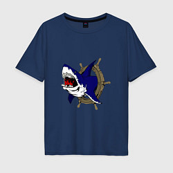 Футболка оверсайз мужская Акула и штурвал, цвет: тёмно-синий