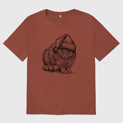 Мужская футболка оверсайз Новогодний котик