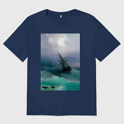 Мужская футболка оверсайз Корабль среди бурного моря