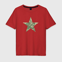 Футболка оверсайз мужская Звезда камуфляж пиксельный, цвет: красный