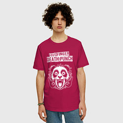 Футболка оверсайз мужская Five Finger Death Punch rock panda, цвет: маджента — фото 2