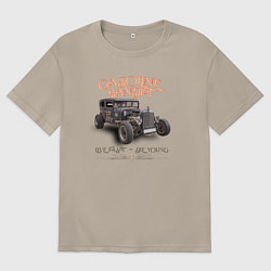 Мужская футболка оверсайз Хот род и надпись живи быстро