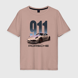 Футболка оверсайз мужская Порше 911 спортивный автомобиль, цвет: пыльно-розовый