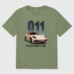 Футболка оверсайз мужская Немецкий спортивный автомобиль Порше 911, цвет: авокадо