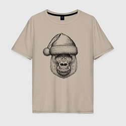 Мужская футболка оверсайз Новогодняя горилла в шапке