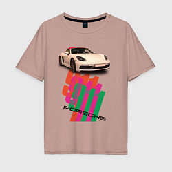 Мужская футболка оверсайз Спортивный автомобиль Porsche 911 Turbo