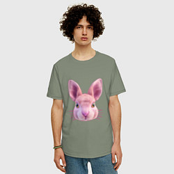 Футболка оверсайз мужская Розовый заяц - портрет кролика, цвет: авокадо — фото 2