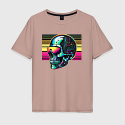 Футболка оверсайз мужская Cyber skull - fantasy ai art, цвет: пыльно-розовый
