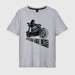Мужская футболка оверсайз Байкер на мотоцикле - череп