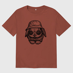 Футболка оверсайз мужская Зайчишка в панаме, цвет: кирпичный