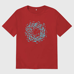 Футболка оверсайз мужская Рыбный круговорот, цвет: красный