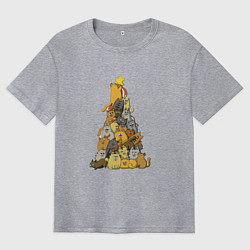 Мужская футболка оверсайз Новогодняя ёлка из котиков