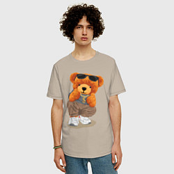 Футболка оверсайз мужская Плюшевый медведь в очках, цвет: миндальный — фото 2