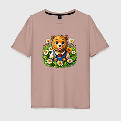 Мужская футболка оверсайз Медведь среди ромашек