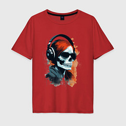 Футболка оверсайз мужская Grunge redhead girl skull, цвет: красный