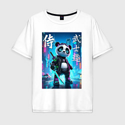 Футболка оверсайз мужская Panda samurai - bushido ai art, цвет: белый