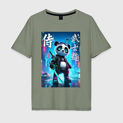 Мужская футболка оверсайз Panda samurai - bushido ai art