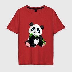 Футболка оверсайз мужская Панда кушает тростник, цвет: красный