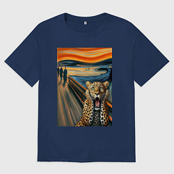 Мужская футболка оверсайз Леопард кричит - мем картина от нейросети