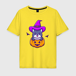 Футболка оверсайз мужская Kitty halloween, цвет: желтый