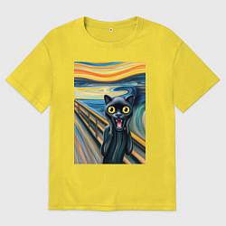 Футболка оверсайз мужская Пантера кричит - мем нейросеть, цвет: желтый