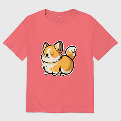 Футболка оверсайз мужская Милый корги пухленький, цвет: коралловый