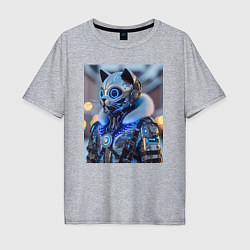 Футболка оверсайз мужская Cyber cat - ai art fantasy, цвет: меланж