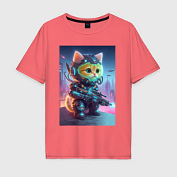 Футболка оверсайз мужская Cool kitten - special cyberforces, цвет: коралловый