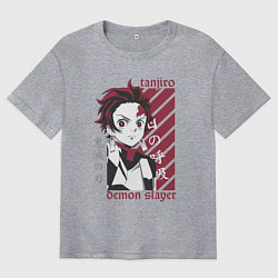 Мужская футболка оверсайз Тандзиро Камадо серьезный Клинок рассекающий демон