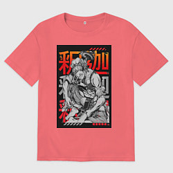 Футболка оверсайз мужская Повесть о конце света Будда Древнеиндийский бог, цвет: коралловый