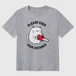 Мужская футболка оверсайз Белый кот с пилой