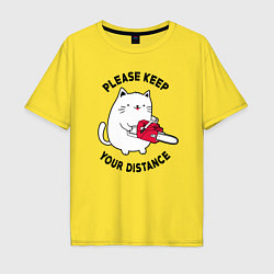 Футболка оверсайз мужская Белый кот с пилой, цвет: желтый
