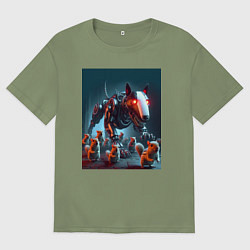 Мужская футболка оверсайз Кибер бультерьер защищает белок - нейросеть