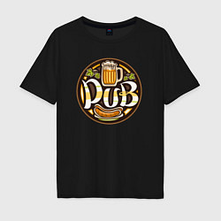 Футболка оверсайз мужская Beer pub, цвет: черный