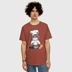 Футболка оверсайз мужская Кот-повар, цвет: кирпичный — фото 2