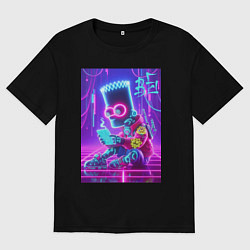 Мужская футболка оверсайз Кибер Барт Симпсон сидит в айпаде - неоновое свече